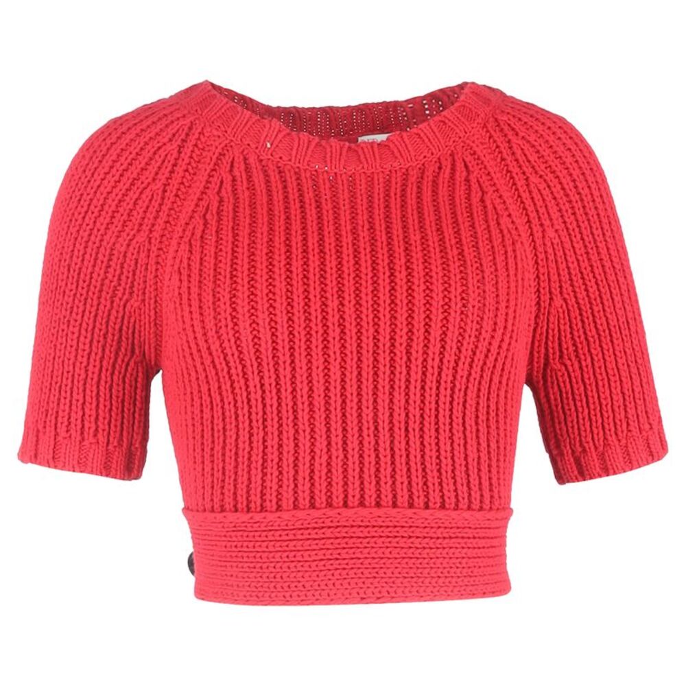RED Valentino Knitted Open Back Crop Top in Red Cotton